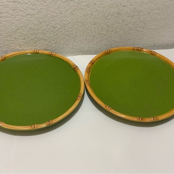 Set of (2) - Target Ipanema Bamboo - 11" Green Round Dinner Plates - G17 - Picture 2 of 7